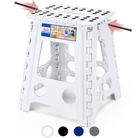 ACKO Folding Step Stool Foldable 16 Inch 400 lbs Capacity, Plastic Stools for Adults and Kids, Collapsible Stools for Kitchen, Stepping Stool with Handle (White)