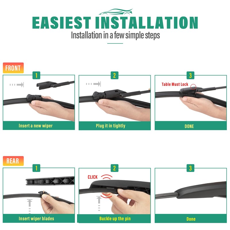 24" 19" 12" Windshield Wiper Blades Replacement for Honda Civic