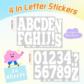24 Sheets Letter Stickers Large 252 PCS Bulletin Board Letters Alphabet Number Stickers Vinyl Self Adhesive Stick on Letters for Poster Bulletin Board Mailbox Craft Classroom Home Decor(White,4 Inch)
