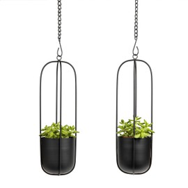 Danya B. Walter 2-Piece Modern Black Metal Oval Hanging Planter Set with Chain Hanging Option