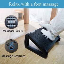 Laaorr Foot Rest Under Desk, Adjustable Height Footrest Under Desk with Roller Massage Surface Foot Rest Ergonomic Foot Stool for Office Home Non-Slip