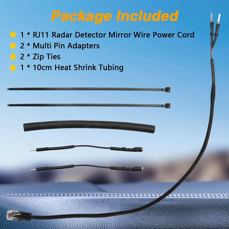LQYLMY 14.7" RJ11 Radar Detector Mirror Wire Power Cord Hardwire