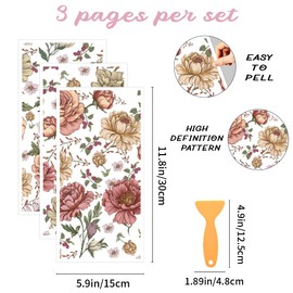 beinkmake 3 Sheets Vintage Flowers Rub on Transfers for Crafts and Furniture 12×6inch Elegant Floral Furniture Transfer Stickers for Wood Cabinet Dressers Home Decor