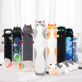 Mewaii 28in Long Cat Plush Pillows Stuffed Animals Squishy Pillows - Plushie Cute Kitty Sleeping Hugging Plush Pillow Soft Toys for Kids(Gray)