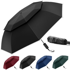 Urvoix Reise-Regenschirm Kompakt Winddicht - Lüftungsschirm mit Doppel-Kuppel für Regen, Tragbarer Schirm Invers Automatisch Öffnen und Schließen mit Reflektorstreifen