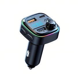FM Transmitter Car Bluetooth Aux Receiver Adapter with Wireless Radio Music Function, featuring Dual USB and Type-C Fast Charger ,Hands-Free Calling Support U Disk.