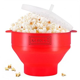 The Original Korcci Microwaveable Silicone Popcorn Popper, BPA Free Microwave Popcorn Popper, Collapsible Microwave Popcorn Maker Bowl, Dishwasher Safe - Red