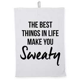 Hippowarehouse The Best Things In Life Make You Sweaty Tea Towel Eco Printed Dish Cloth Kitchen accessory 50cmx70cm 100% Cotton