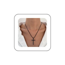 Aneneiceera Punk Black Cross Necklace Choker Gothic Black Leather Cross Pendant Necklace Braided Wax Rope Chain Band Necklace Black Tone Bible Cross Necklace Charm for Women, Leather Metal