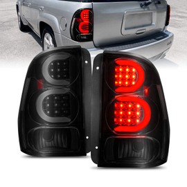 AmeriLite for 2002-2009 Chevy Trailblazer/EXT Smoke Black C-Type LED Tube Tail Lights Brake Lamps Pair - Driver and Passenger Side
