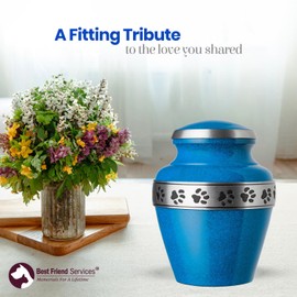 Best Friend Services Pet Urn for Dogs and Cats, Morgan Paws Legacy Memorial Urns for Dogs and Cats (Large, Evening Blue with Horizontal Pewter Paws)