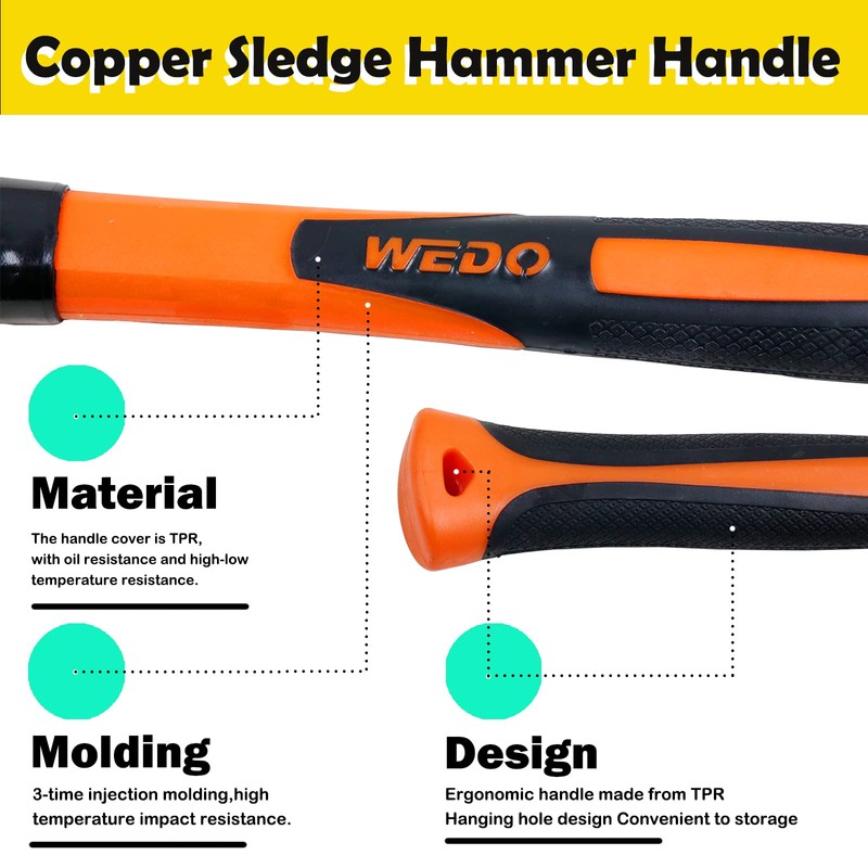 WEDO Copper Sledge Hammer with Fiberglass Handle,Long Straight Handle,Length 400mm(16"),5lb