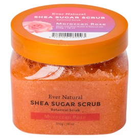 Ever Natural Shea Sugar Body Scrub, 18 oz (510 g), Body Scrub, Body Smoother, Body Care, Massage, Butt, Elbow, Knee, Blackhead Care, Exfoliating Care, Natural Ingredients (Moroccan Rose)
