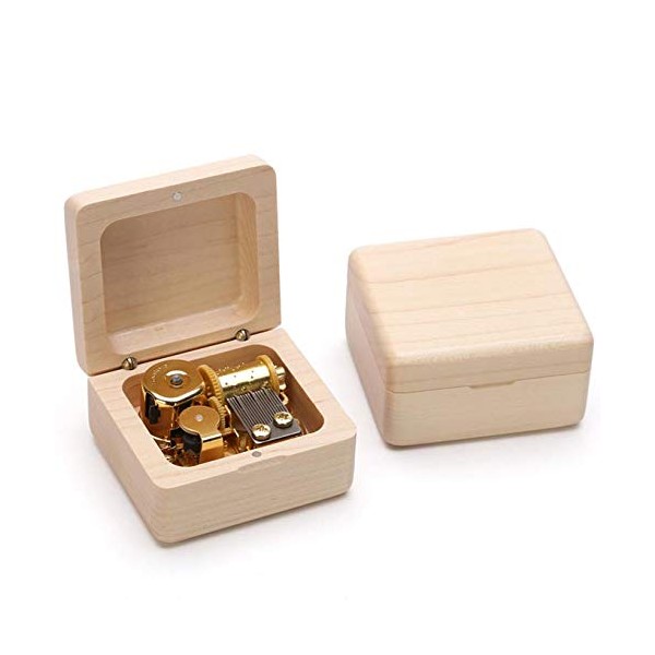 Music Box Mini 18 Note Wind - Maple Wooden Music Box (Song: Happy birthday to you//Gold Plated Movement))