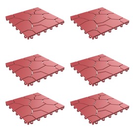 Pure Garden 50-LG1172 Set of 6 Interlocking Look Patio Tiles, Brick Red, 6 Count