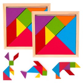ArtCreativity Wooden Tangram Puzzles for Kids (Set of 6) Wood Tangrams with 7 Colored Pieces Each, Fun Educational Brain Teaser, Learning Toy for Boys and Girls, Fun Party Favor