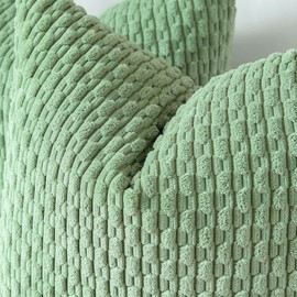 Sungeek Set of 2 Sage Green Soft Corduroy Decorative Cushion Covers Boho Striped Throw Pillow Covers for Sofa Couch Living Room Patio Farmhouse Home Decor Pillowcases 40x60cm