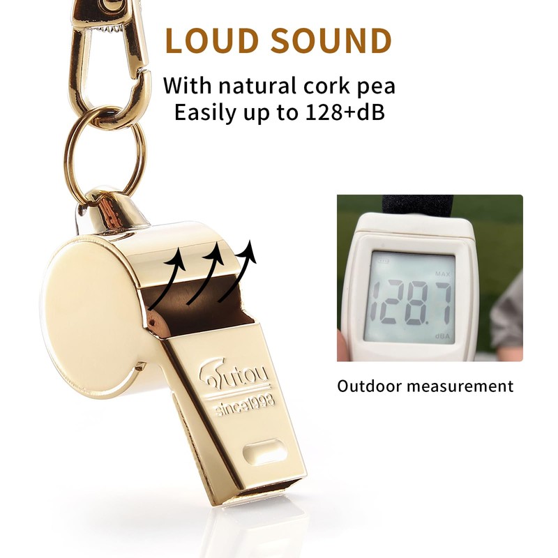HUTOU Whistle, Brass Coach Sports Whistle with Lanyard, Loud Crisp