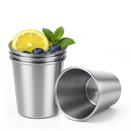 Cafezi 8 oz Stainless Steel Cups 4 Pack, Stackable Metal Drinking Glasses, Unbreakable & Shatterproof Mini Tumblers, BPA Free for Home, Bar, Restaurant, Party, Travel, Camping, Outdoors