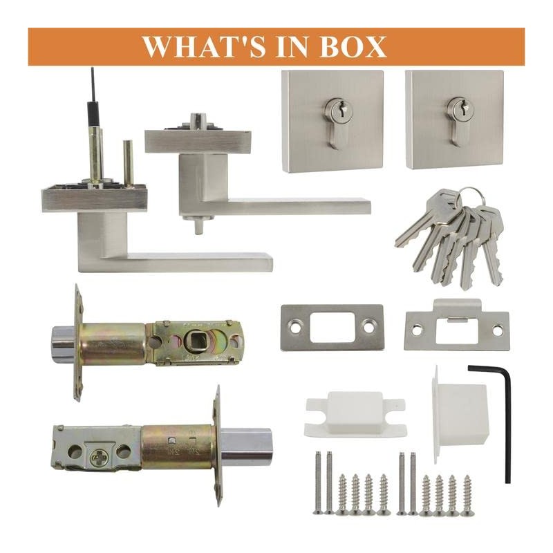 Probrico Square Entrance Lever with Double Cylinder Deadbolt Set Keyed