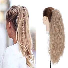 24" Corn Wave Ponytail Extension Claw Clip on Ponytails Wavy Curly Hair Extensions Jaw Pony Tail Hairpiece Bleach Blond