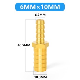 ERGAOBOY 5pcs 6mm x 10mm Brass Reducing Hose Connector Straight 2 Way Hose Fitting with 10 Pcs Clamps