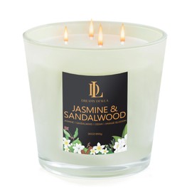 Jasmine & Sandalwood Scented Candle, Large 30oz Natural Soy Candles, 4-Wick 80 Hour Burn Time, Home Fragrance Candles Housewarming Gift for Women Men