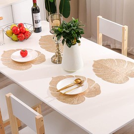 Hosoncovy 4 Pack Turtle Leaf Decorative Placemats Leaf Placemat PVC Placemats Hollow Table Place Mats Heat Resistant Non-slip Dining Placemats for Home Kitchen Wedding Party (Gold)