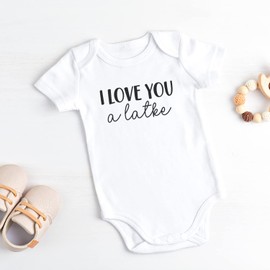 Printique Organic GOTS Certified Baby Onesie Unisex Bodysuit 0-18 months - I Love You A Latke | Hanukkah Holiday (I Love You A Latke, 6-9 Months)