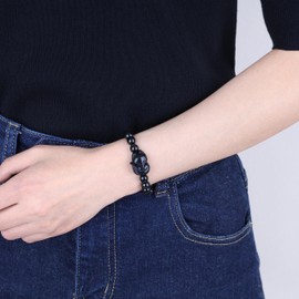 COAI Black Obsidian Bracelet Fox Stone Beaded Bracelet for Men Women Crystal Bracelet M