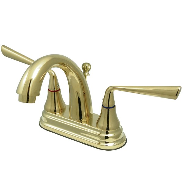 Kingston Brass KS7612ZL Silver Sage 4-Inch Centerset Lavatory Faucet with Brass Pop-Up, Polished Brass
