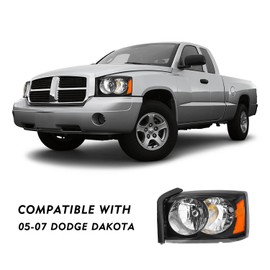 TUSDAR Headlight Assembly Compatible with 2005-2007 Dodge Dakota Halogen OE Replacement Headlamp Passenger and Driver Side Black Housing
