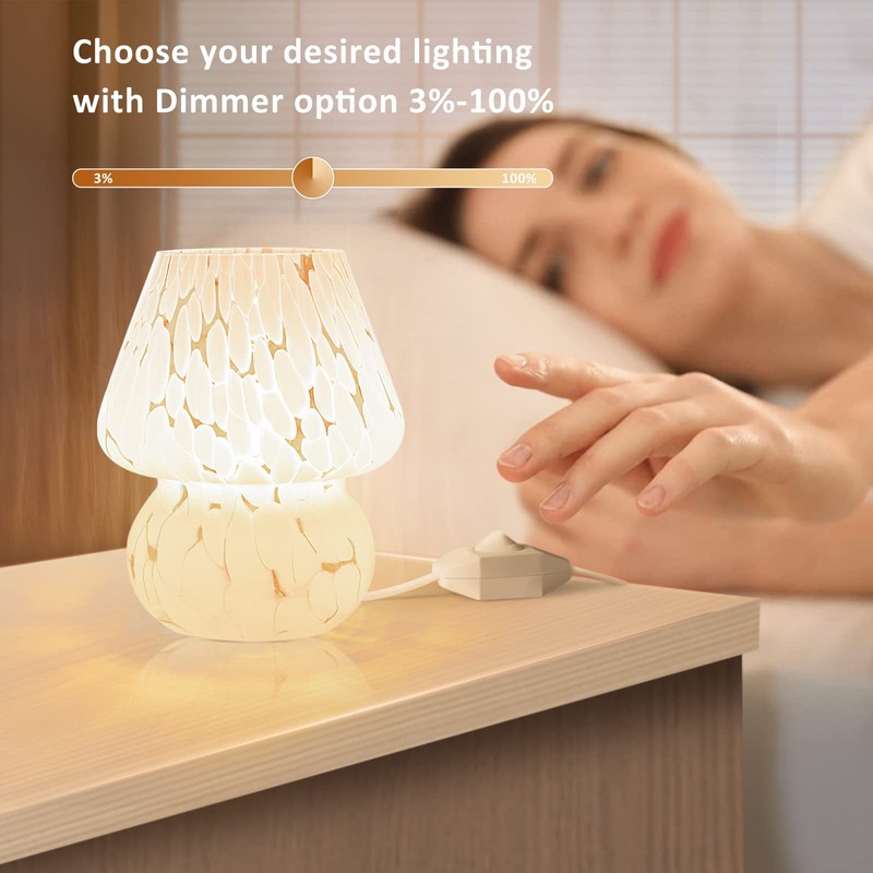 ONEWISH Mushroom Lamp Small Bedside Table Lamp-Nightstand Nightlight Dimmable Stepless,
