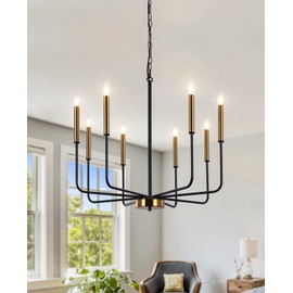 LASENCHOO 8 Lights Farmhouse Chandelier, Black and Gold Modern Chandelier, Classic Candle Pendant Lighting for Kitchen Island Living Room Bedroom Foyer Entryway Dining Room Hanging Lighting Fixtures