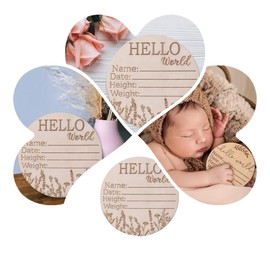 Handcrafted Basswood,Baby Birth Announcement Sign with Monthly Milestone Cards and Baby Name Sign, Wooden Photo Props and Growth Milestone. (A)