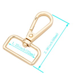 JWBIZ 12 Pcs D Ring Swivel Lobster Claw Clasp, Push Gate Snap Hooks Trigger Clips(Gold, 1 1/4 inch)