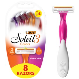 BIC BIC Soleil Smooth Colors Women's Disposable Razors With Aloe Vera and Vitamin E Lubricating Strip for Enhanced Glide, With 3 Blades, 8 Count