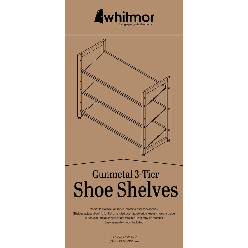 Whitmor Steel Mesh 3-Tier Shoe Rack Gunmetal