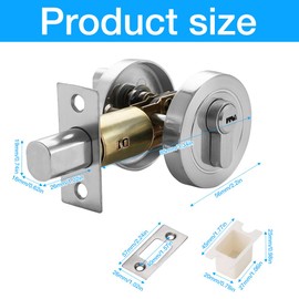 HIULLEN Single Cylinder Deadbolt, Round Deadbolt Lock with Keys, Zinc Alloy Door Locks, Invisible Modern Door Locks for 35-50mm Front Door, Entrance Door, Passage Door, Bedroom Door (Silver)