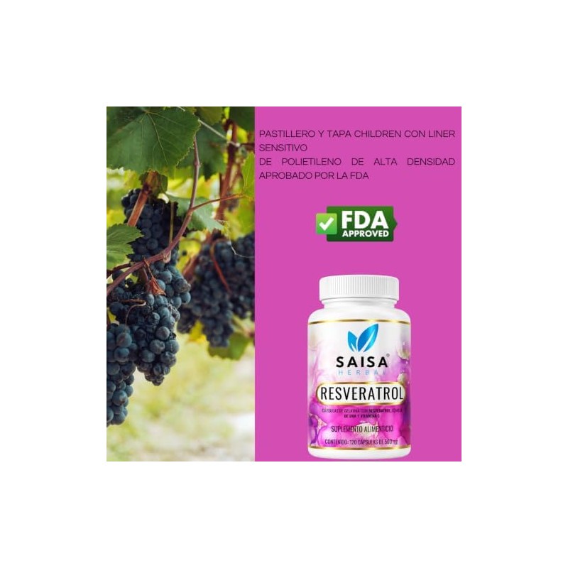 Resveratrol Semilla de uva y Vitamina C 120 cápsulas Antioxidante