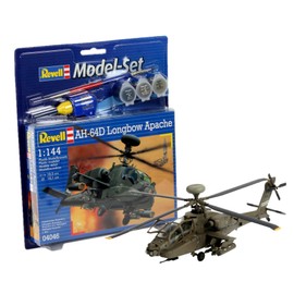 Revell Model Set 64046 AH-64D Longbow Apache 1:144 Scale Unbuilt/Unpainted Plastic Model Kit with Contacta Professional Glue, Paintbrush & Selected Aqua Color Paints