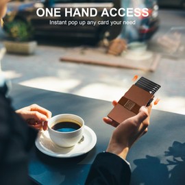 TOYFID Slim Wallet for Men-Metal Card Holder Wallet,Minimalist Pop Up Mens Wallet,RFID Blocking Business Card Case Wallet with Backplate & Cash Band for Quick Card Access