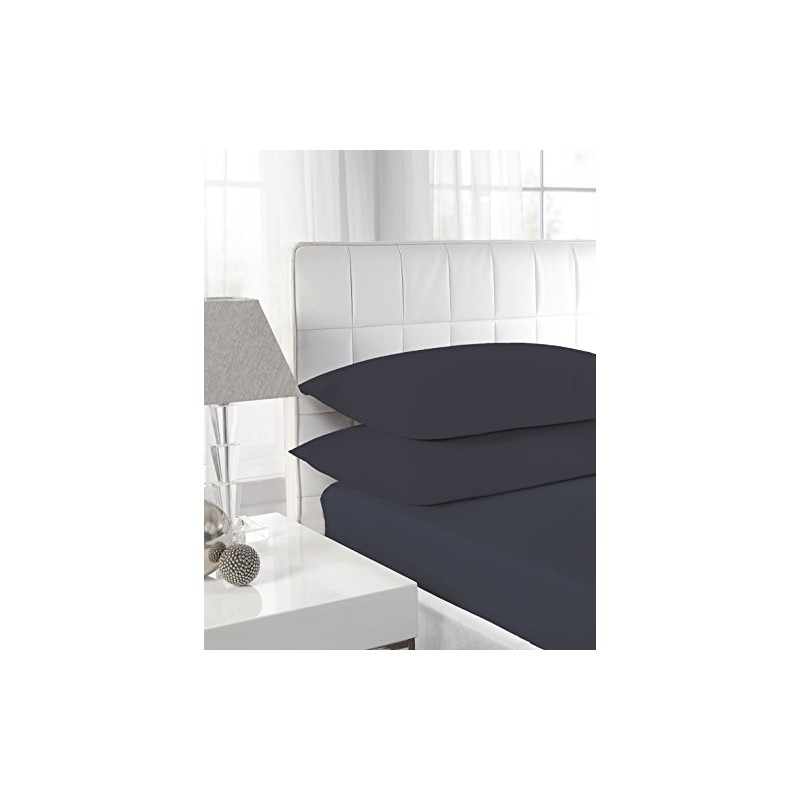 Textiles Direct Easy Care Polycotton Black Super King Size Fitted
