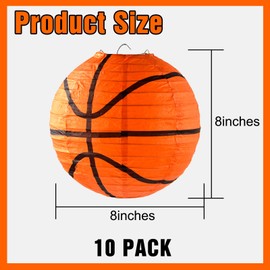10 Pieces Orange Basketball Paper Lanterns Decorations 8 inches Ceiling Hanging Basketball Lanterns Basketball Sports Party Paper Lanterns for Sport Themed Birthday Party Bar Basketball Game Party