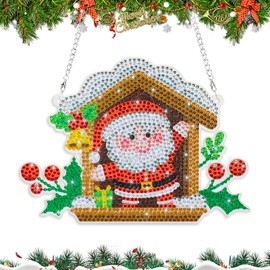 MWOOT DIY Christmas Diamond Art Painting Pendant, Santa Claus 5D Rhinestone Painting Hanging Ornaments with Chain, Xmas Full Drill Beads Art Pendant Kit for Beginners Door Wall Window Tree Decoration
