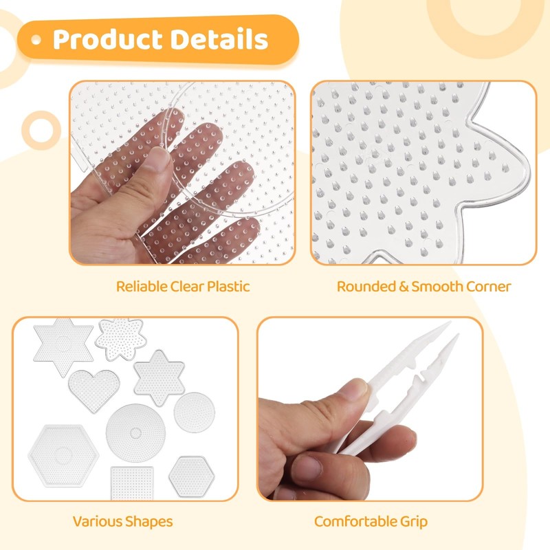 45 Pcs Fuse Beads Pegboards Kit, 10 Shapes Clear Plastic