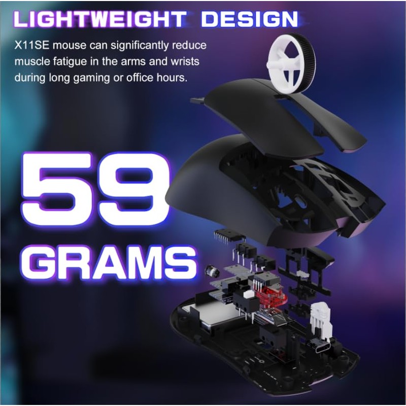 Attack Shark X11SE Ultra-Light Wireless Gaming Mouse, Tri-Mode-2.4G/USB-C Wired/BT, PixArt