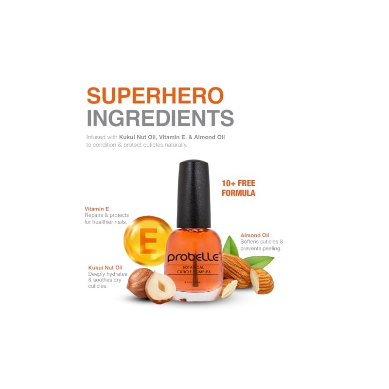 Probelle Kukui Nut Oil Aceite botánico para cutículas, acondiciona y