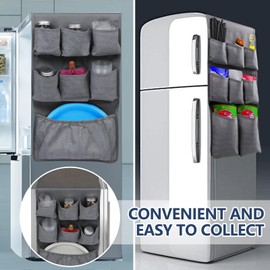 MUUPEG Mini Fridge Organizer with 15 Extra Large Pockets Storage 65" x 12.6" for Most Household Refrigerators Mini Fridge Accessories for Dorm,Office, Kitchen, Home, School, Other Daily Stuff (Grey)