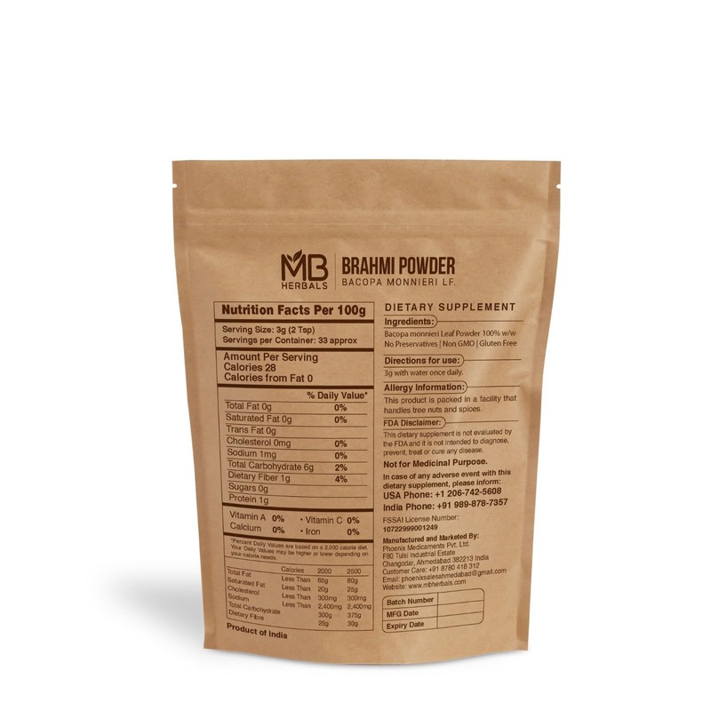 MB Herbals Pure Brahmi Powder 100g | 3.5 oz |